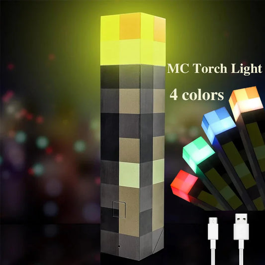 MC Game Torch Light Brownstone LED Night Light USB Rechargeable Bedroom Decoration Table Lamp Gifts Lamp for Kids Bedside Lamp
